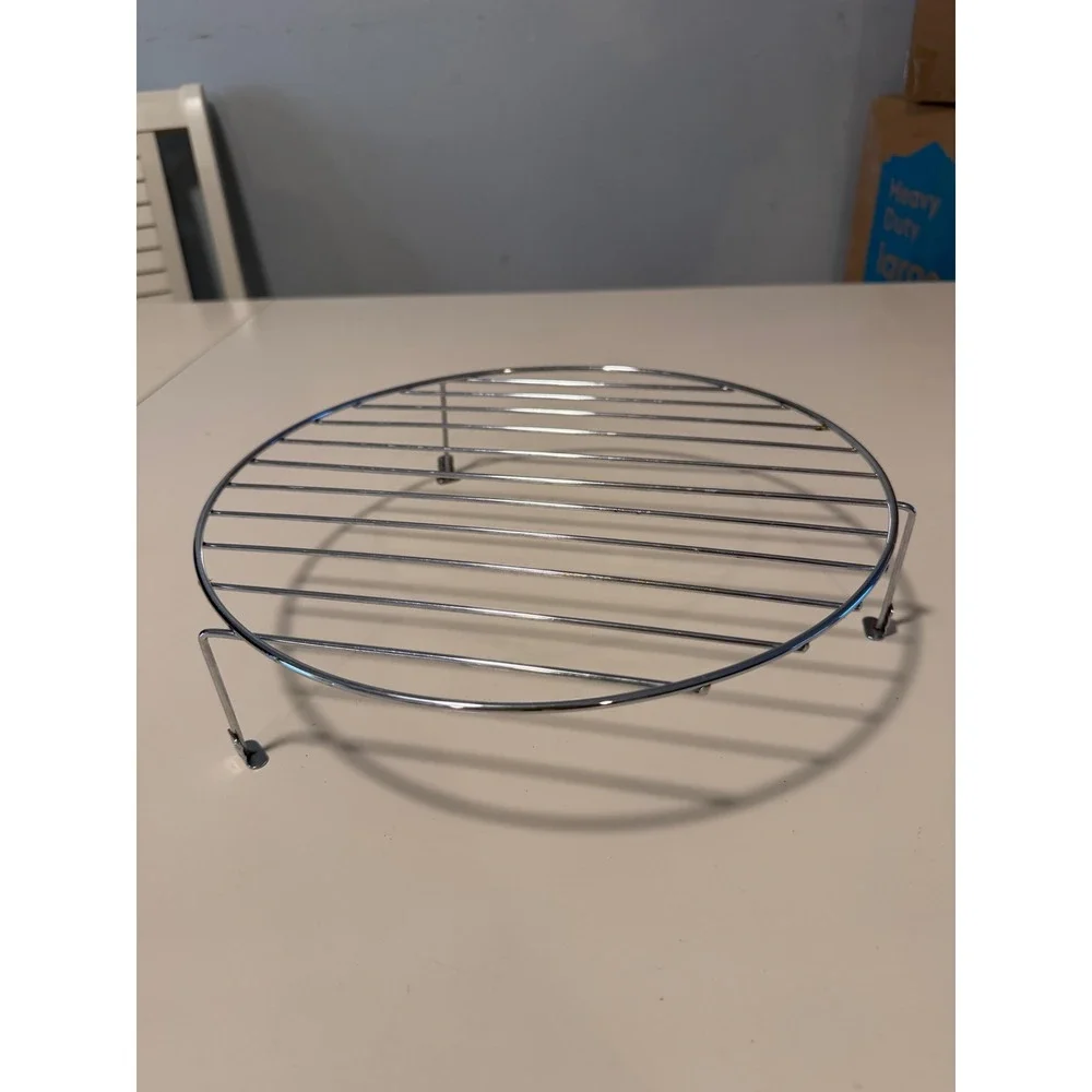 Round Chrome Wire Cooling Rack Steamer Insert with Rubber Feet 11.5 Inch Silver